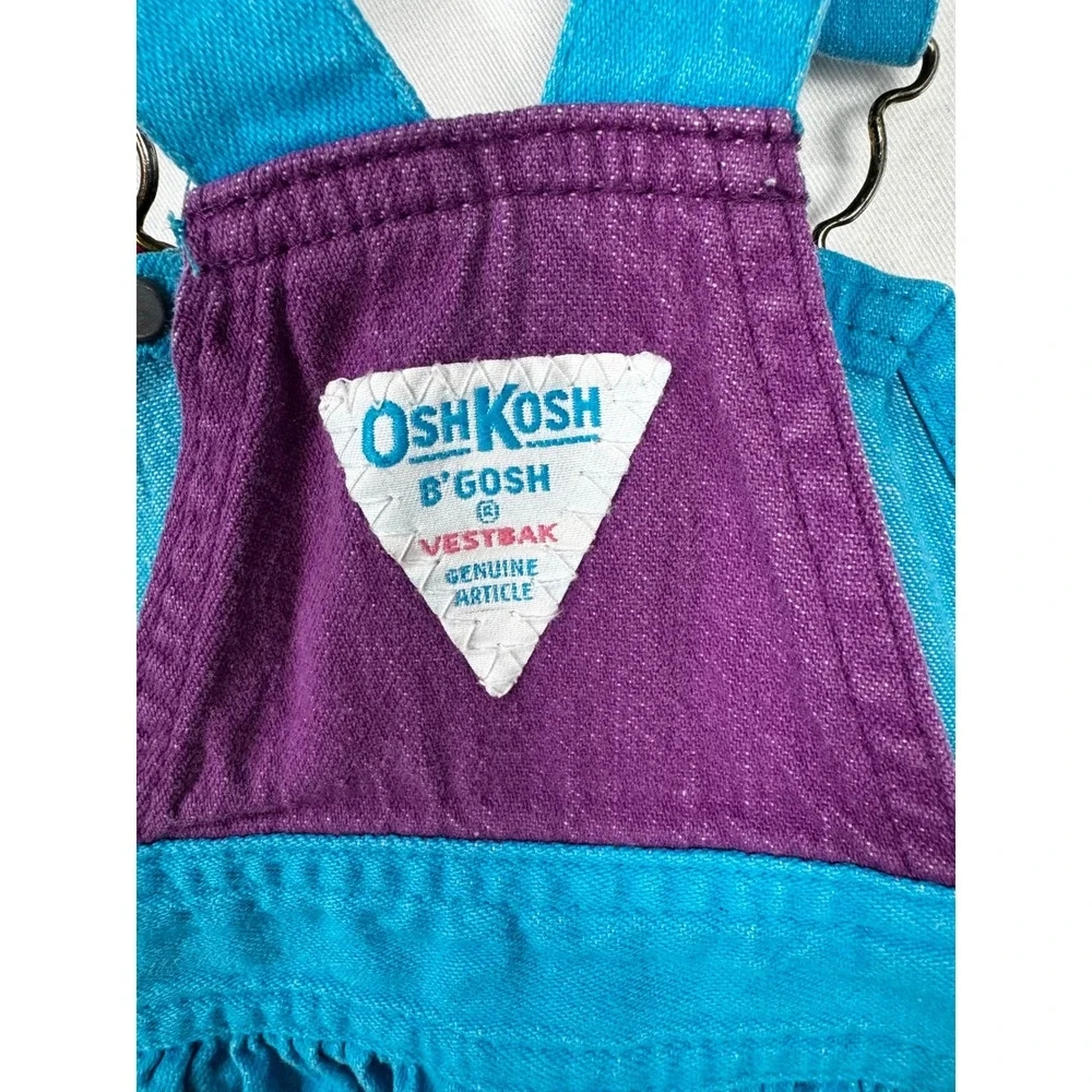OshKosh B'gosh Vintage 90s Blue Purple Overall Dress Bird Patch Girls Size 5 USA